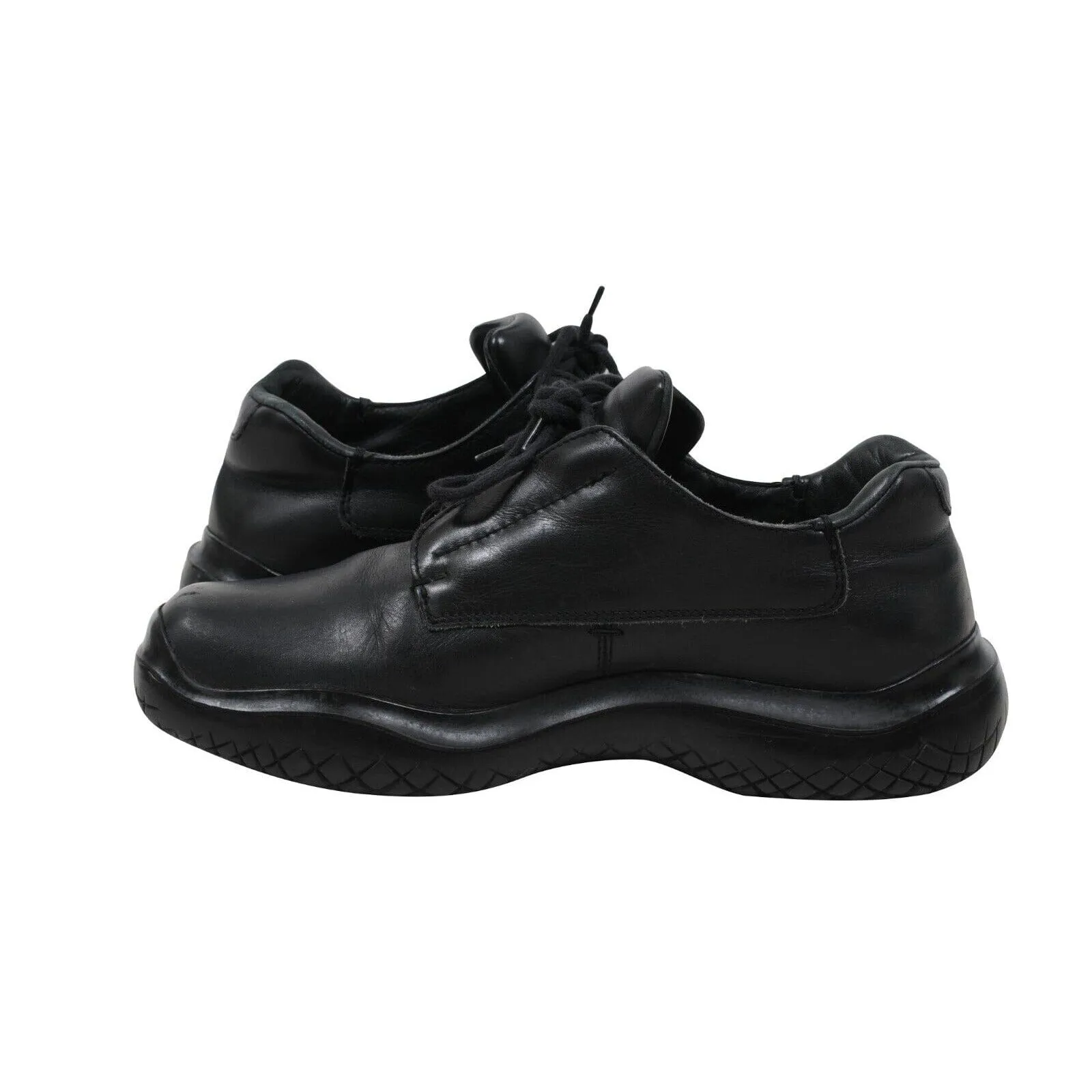 AW99 Vtg Chunky Derby US8.5 UK7.5 Black Leather Square Toe Platform Sole