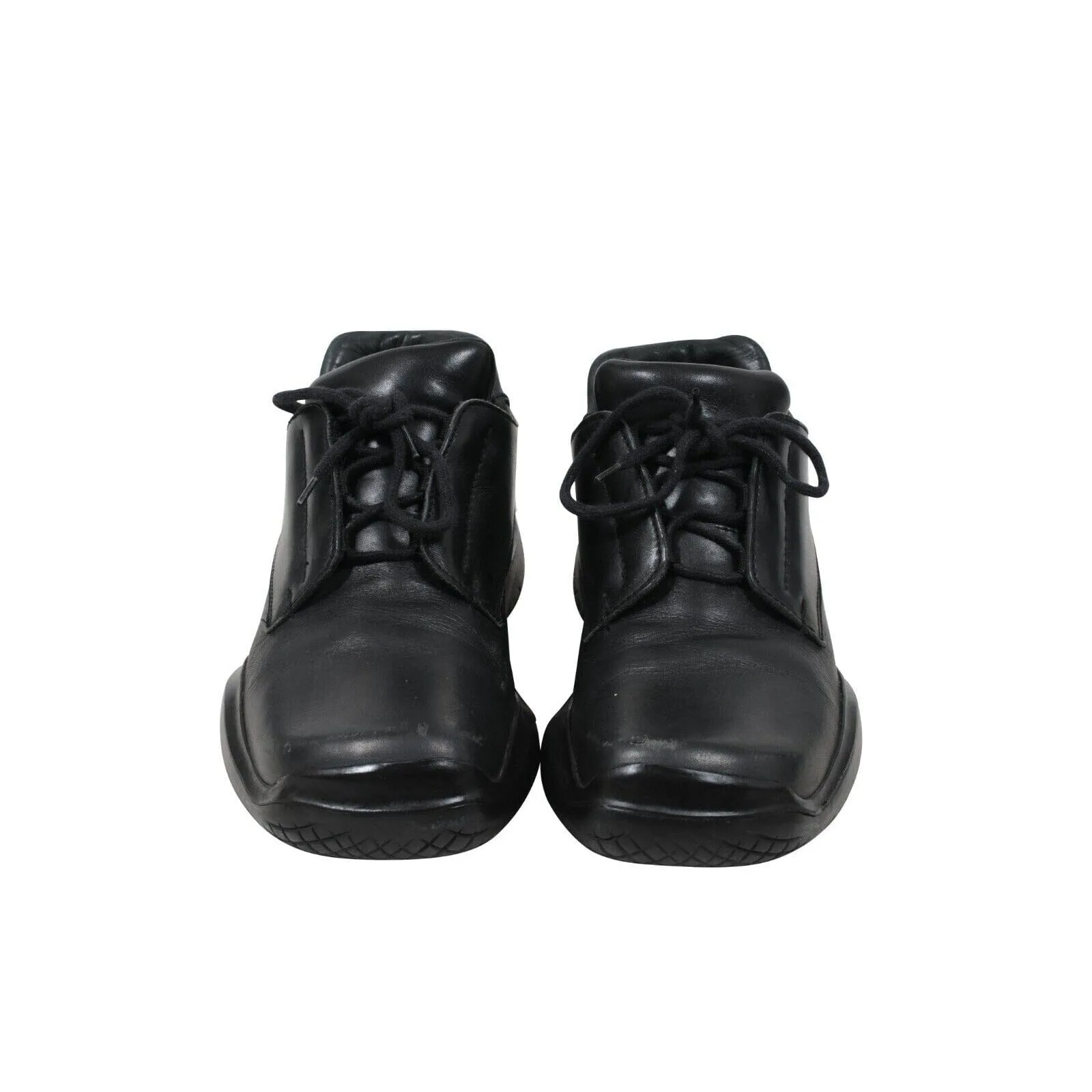 AW99 Vtg Chunky Derby US8.5 UK7.5 Black Leather Square Toe Platform Sole