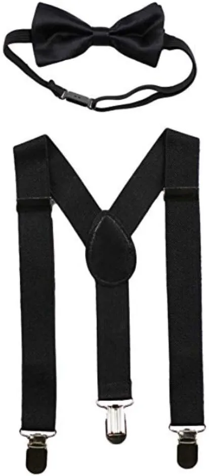 Baby Suspenders and Bow Tie Set Adjustable Kids Suspender Bowtie Sets for Boys and Girls-Black