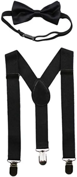 Baby Suspenders and Bow Tie Set Adjustable Kids Suspender Bowtie Sets for Boys and Girls-Black
