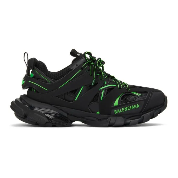 Balenciaga Black and Green Track Sneakers