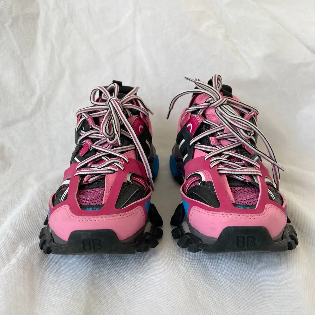 Balenciaga pink, black, blue track sneakers, 37