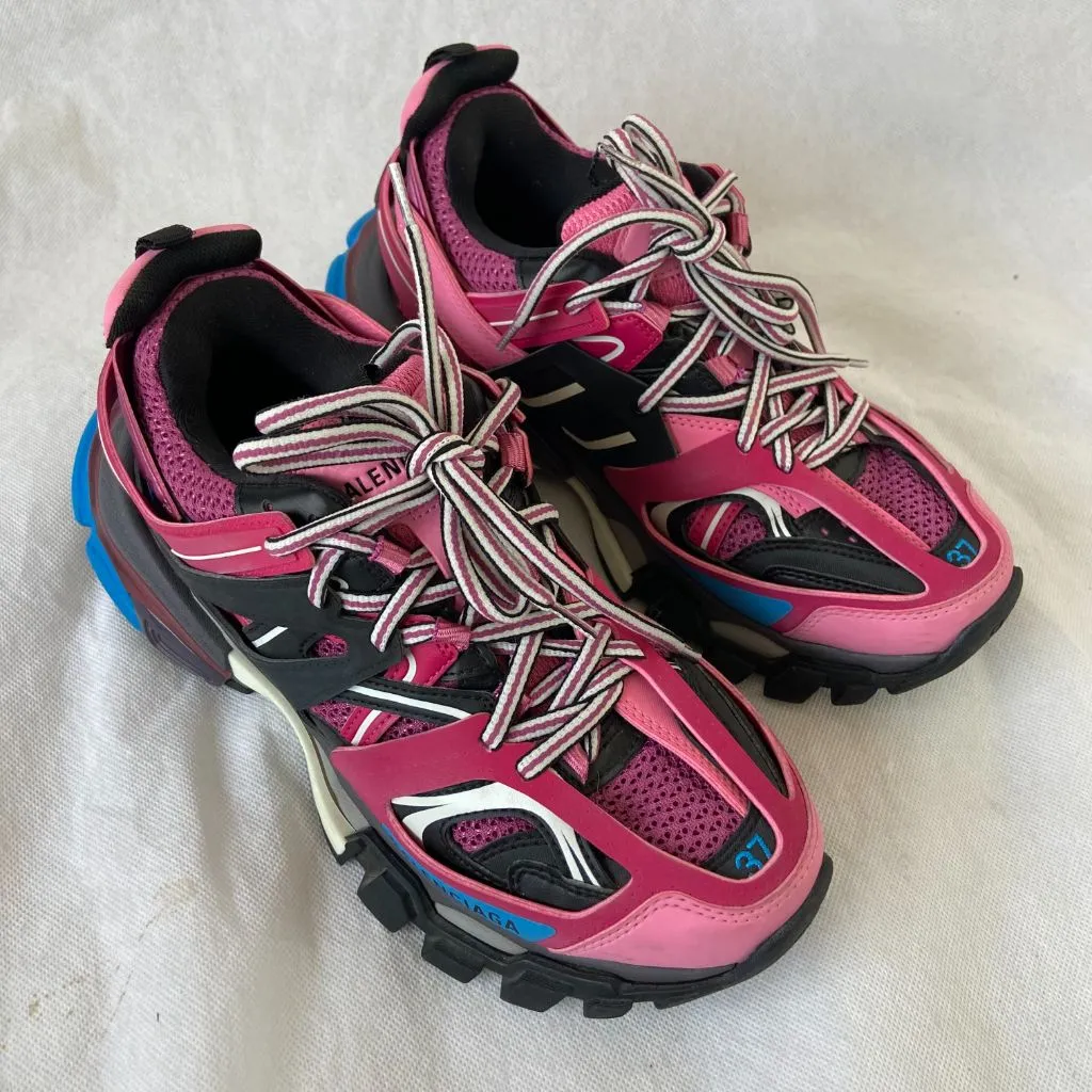 Balenciaga pink, black, blue track sneakers, 37
