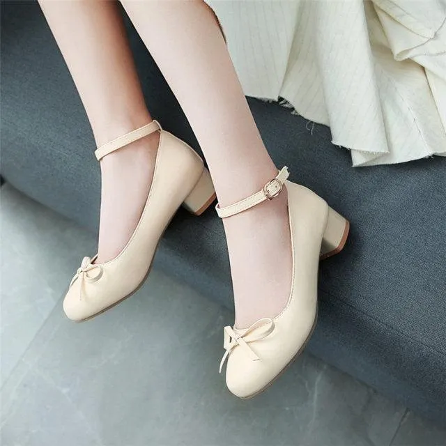 Ballerina Bow Mid Heel Mary Jane Women's Shoes