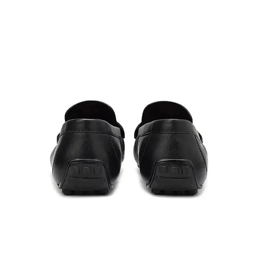 Black Leather Moccasins With Logo