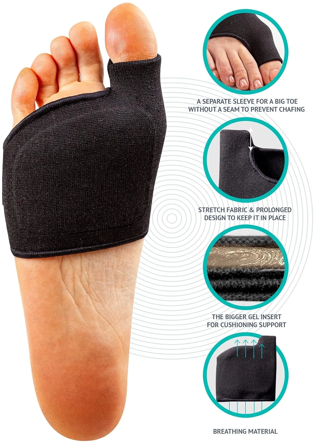 Brison Metatarsal Pads for Women and Men Ball of Foot Cushion - Gel Sleeves Cushions Pad - Fabric Soft Socks for Supports Feet Pain Relief - 2 Pairs L (Men 10-12, Women 11.5-13.5)