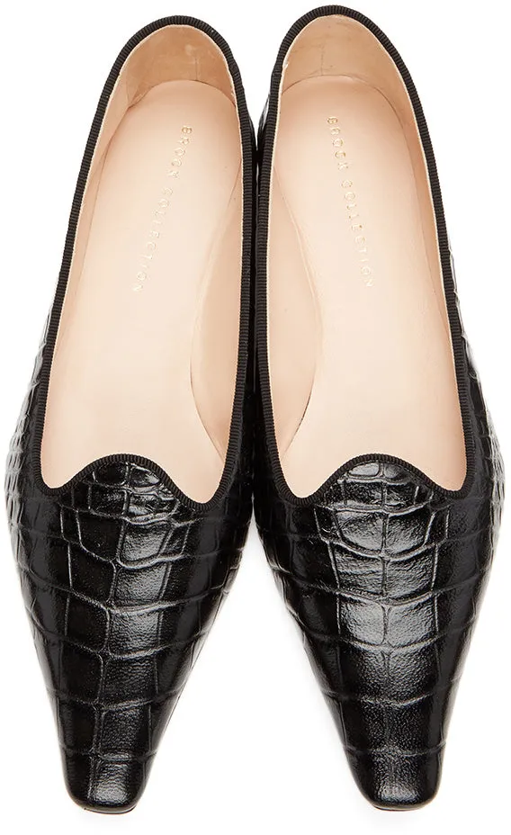Brock Collection Black Croc Pointed Flats