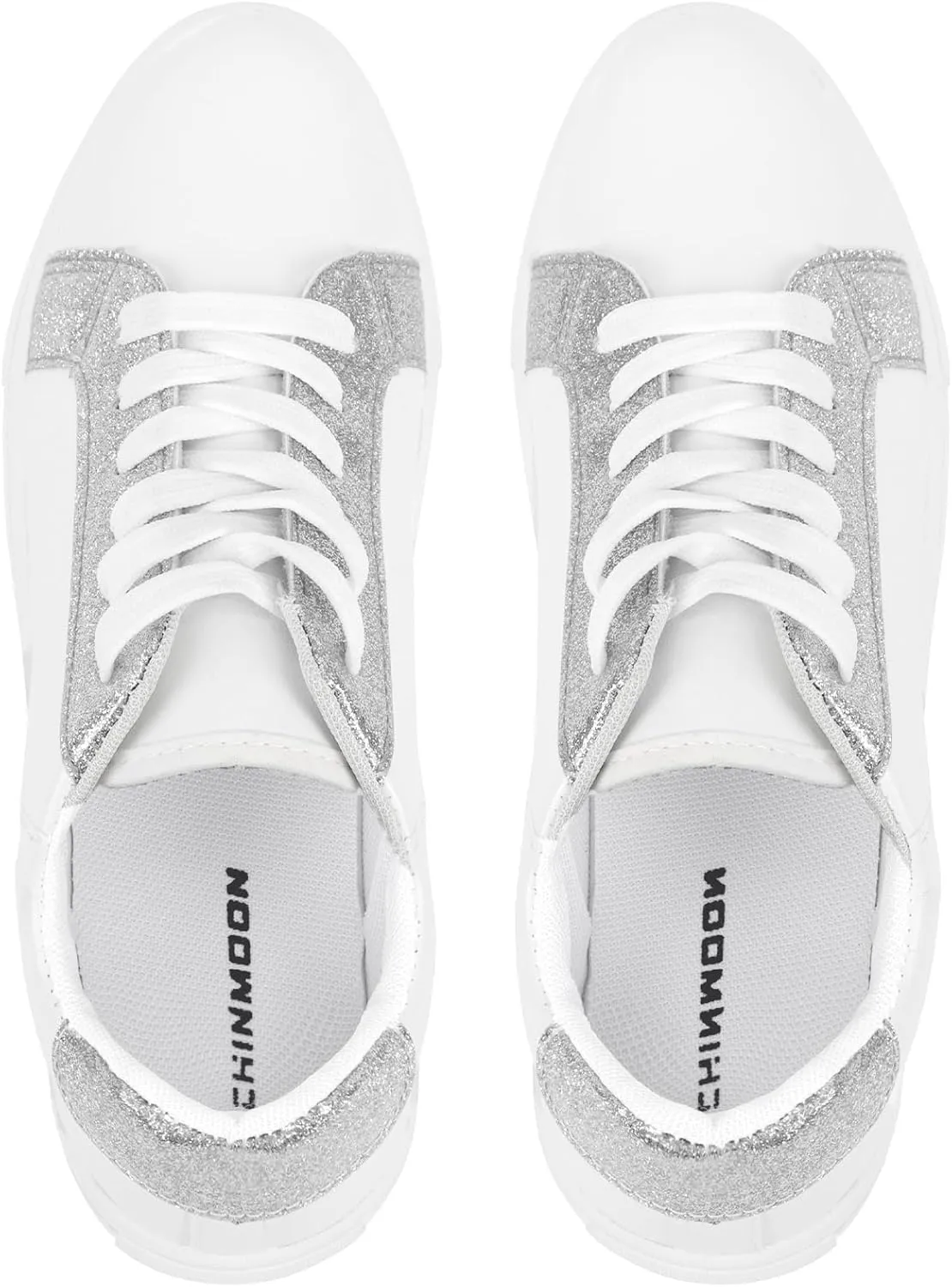 CHINMOON Women's Fashion Sneakers White PU Leather Casual Shoes Low Top Lace Up Tennis Sneakers