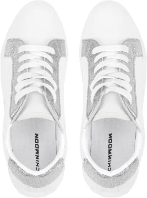 CHINMOON Women's Fashion Sneakers White PU Leather Casual Shoes Low Top Lace Up Tennis Sneakers