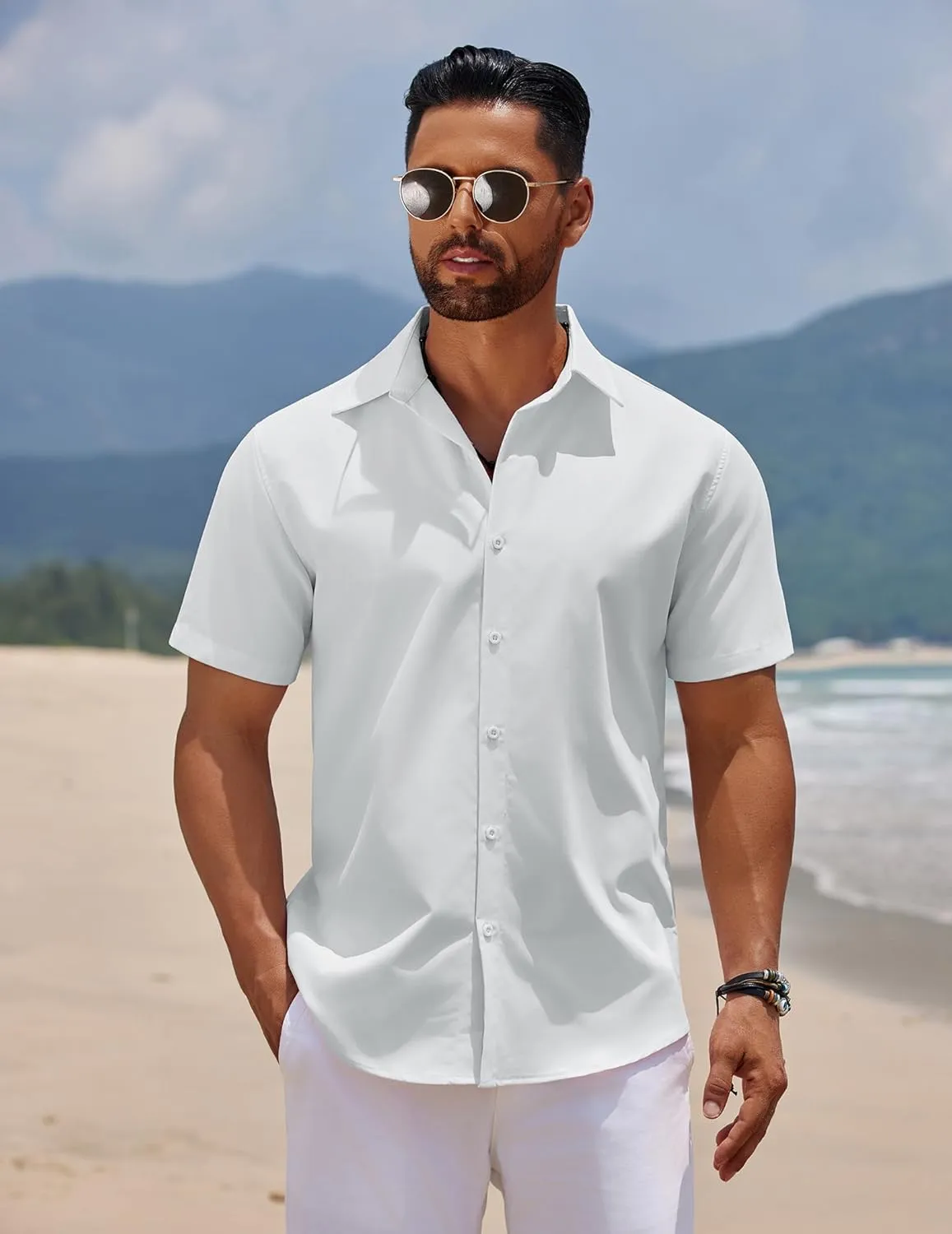 COOFANDY Men's Short Sleeve Button Down Casual Shirts for Men Summer Untucked Shirts
