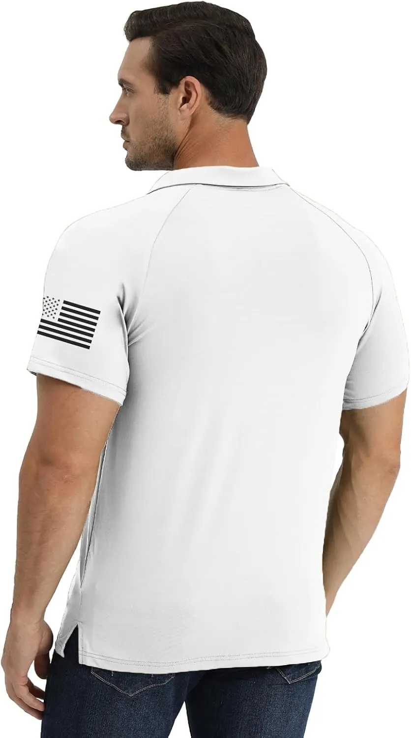 H HYFOL Short Sleeve Polo Shirts for Men Graphic Stretch Casual American Patriotic Raglan Golf Polos for Men