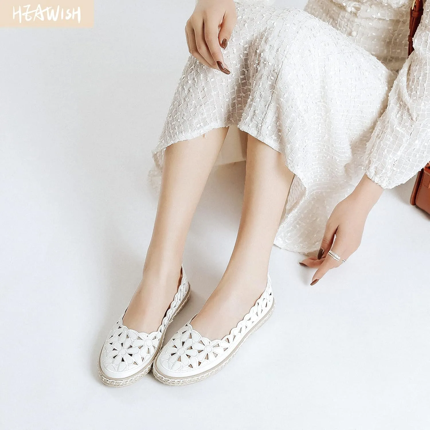 HEAWISH Womens Ballet Flat Daisy Round Toe Dress Shoes Casual Slip On Rope Loafer