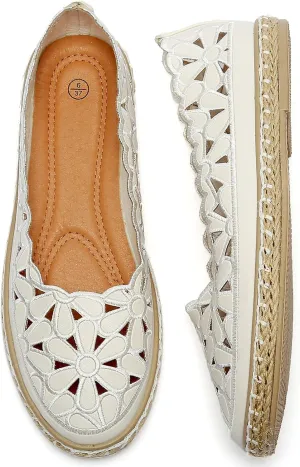 HEAWISH Womens Ballet Flat Daisy Round Toe Dress Shoes Casual Slip On Rope Loafer