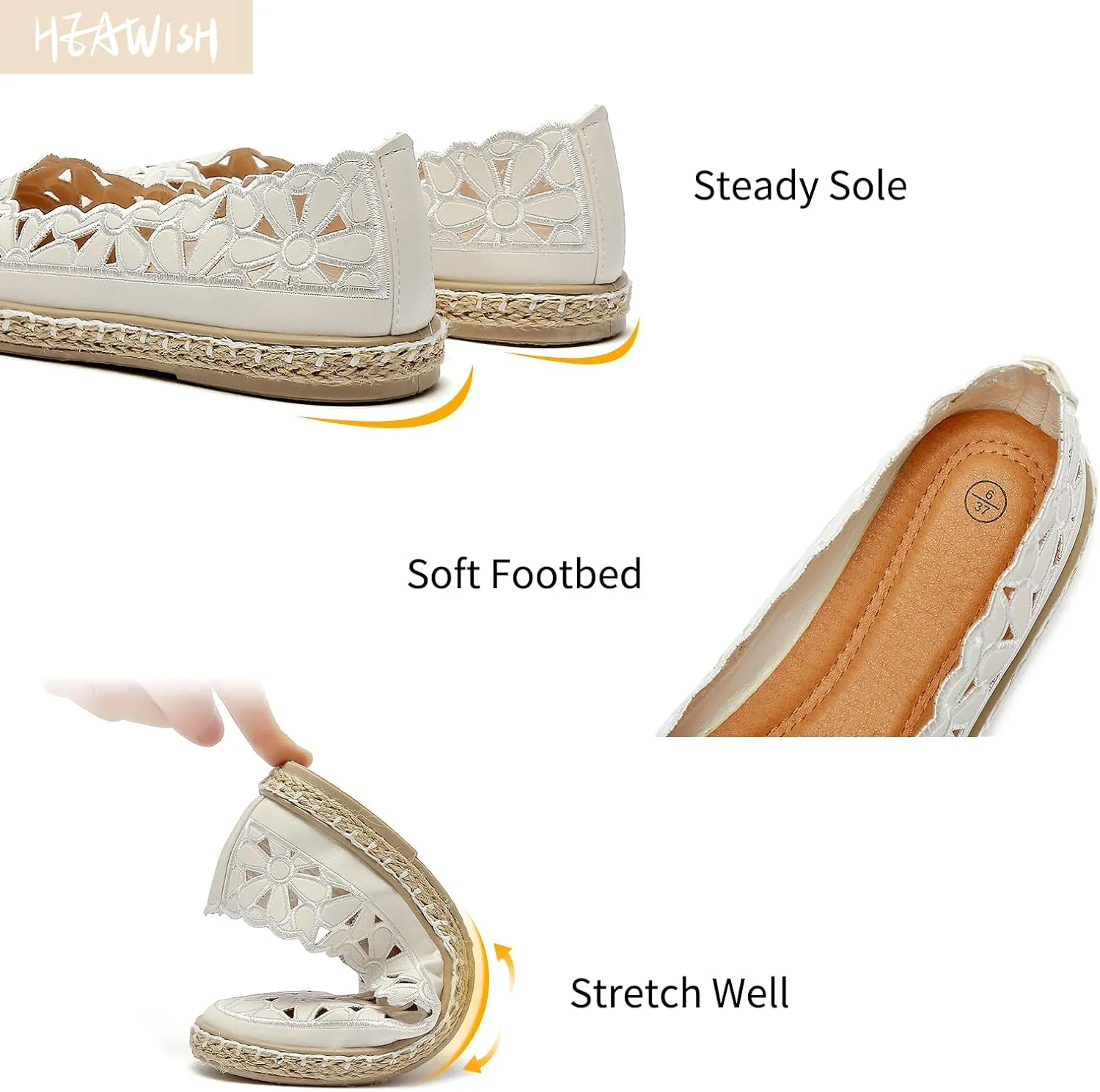HEAWISH Womens Ballet Flat Daisy Round Toe Dress Shoes Casual Slip On Rope Loafer