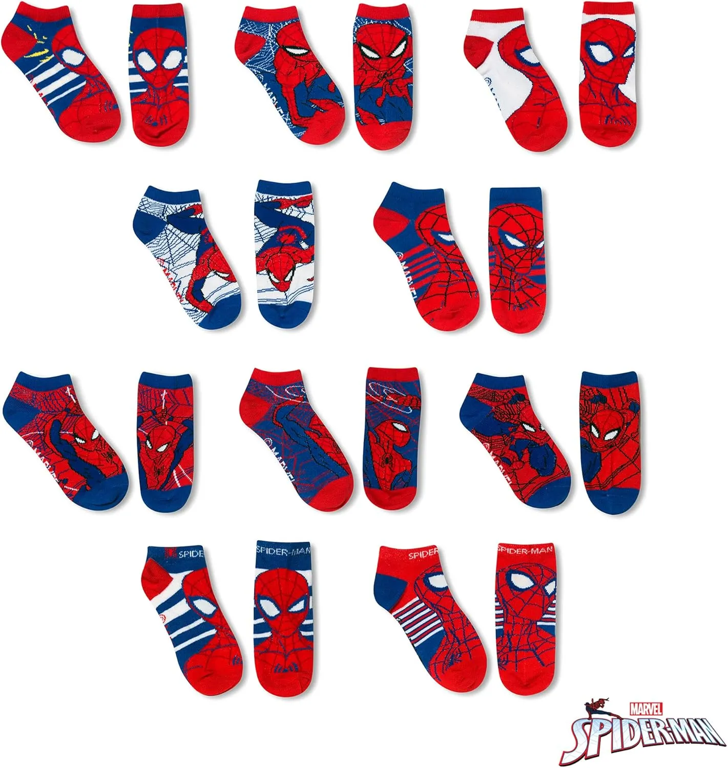 Marvel Spider-man Socks for Boys, 10 Pairs Low Cut Socks for Boys Ages 3-9