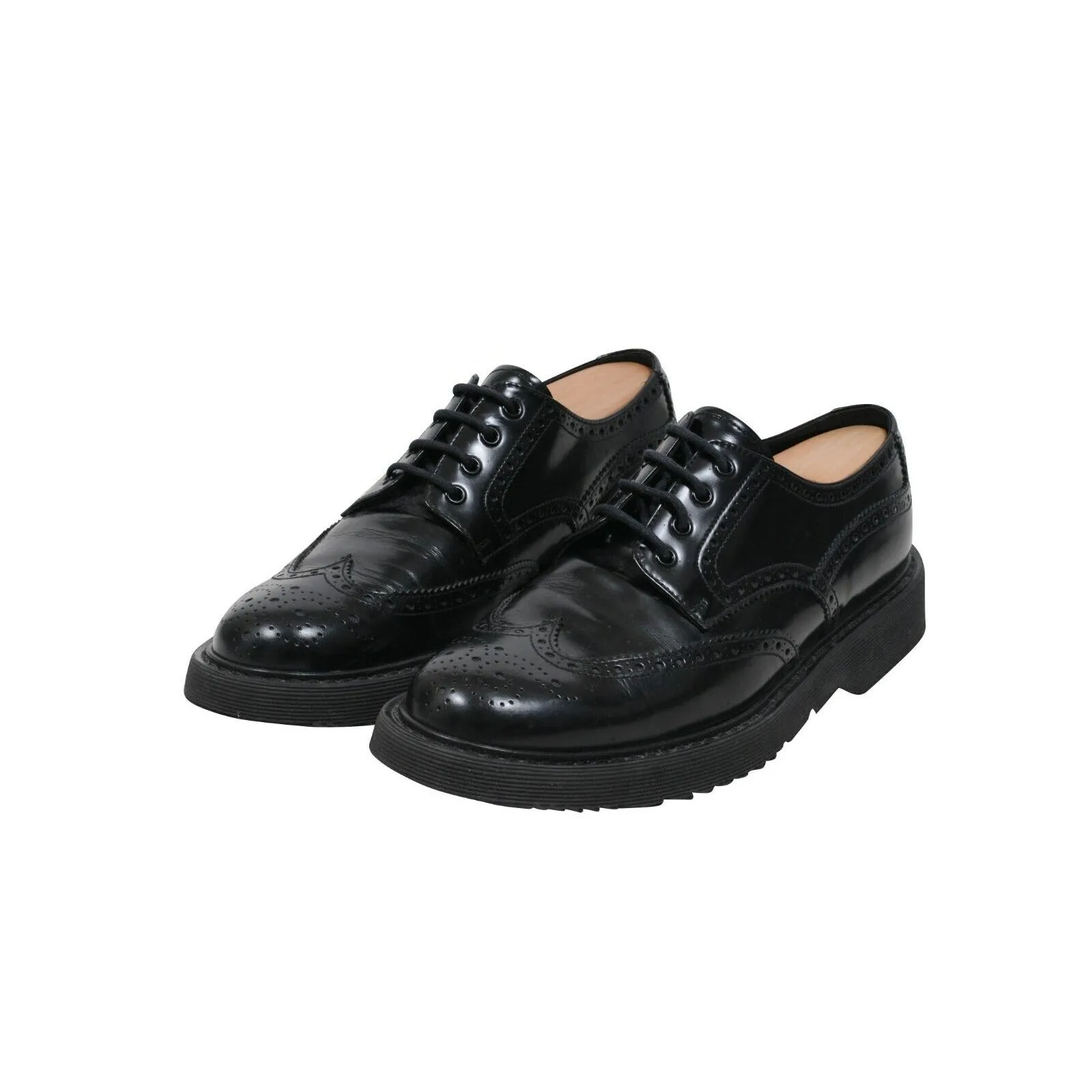 Oxford Wingtip Chunky Derby Black Leather Brogue Shoes