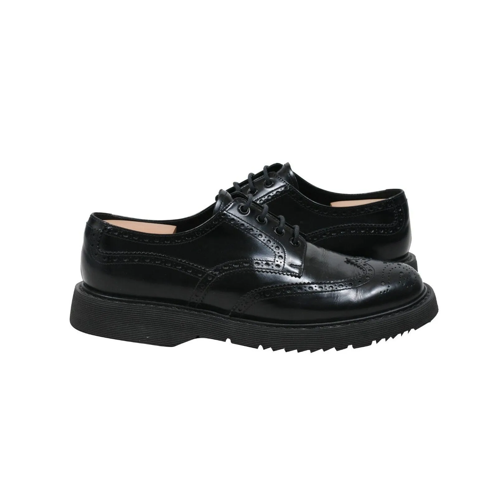 Oxford Wingtip Chunky Derby Black Leather Brogue Shoes