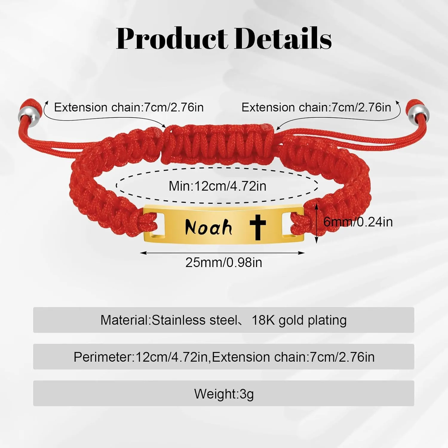 Personalized Baby Bar Bracelet, Personalized Braided Bracelet Adjustable Amulet Bracelet for Children Toddler from Mom, Engraved Kid Name for Daughter Son, New Born Birthday Gift,Nickel free
