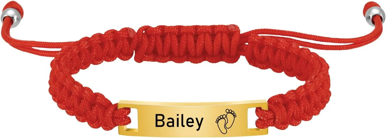 Personalized Baby Bar Bracelet, Personalized Braided Bracelet Adjustable Amulet Bracelet for Children Toddler from Mom, Engraved Kid Name for Daughter Son, New Born Birthday Gift,Nickel free