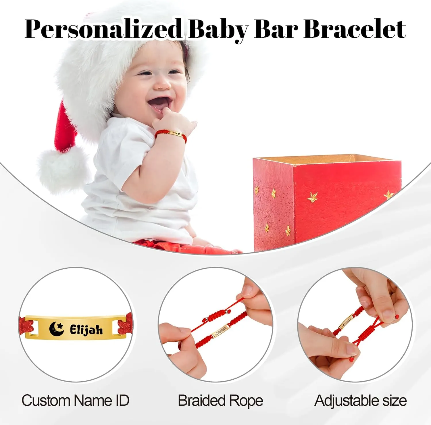 Personalized Baby Bar Bracelet, Personalized Braided Bracelet Adjustable Amulet Bracelet for Children Toddler from Mom, Engraved Kid Name for Daughter Son, New Born Birthday Gift,Nickel free