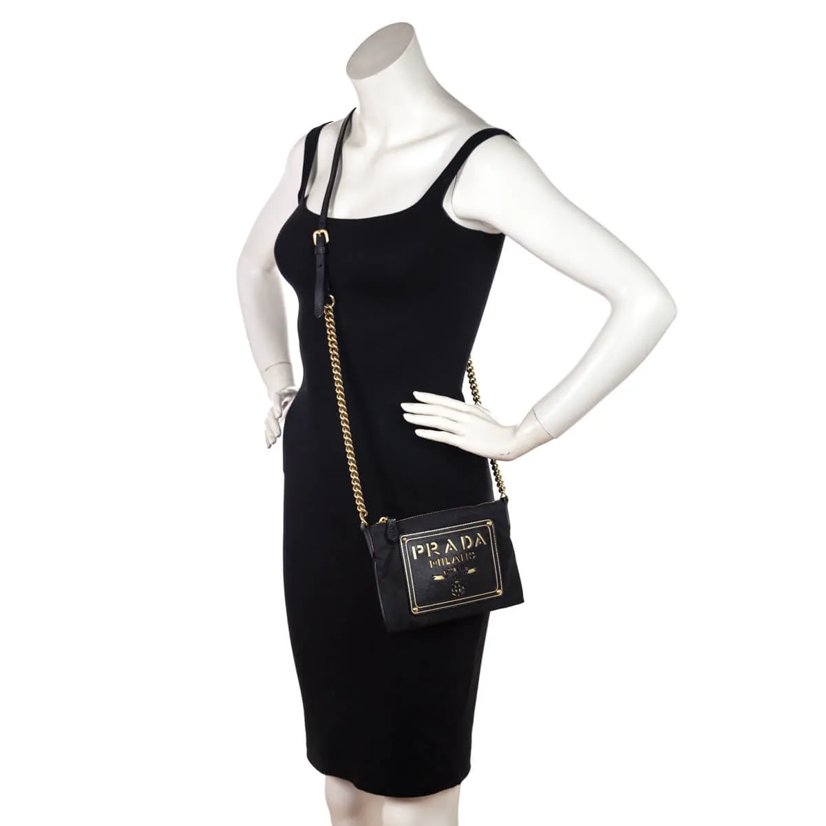 Prada Black Nylon & Saffiano Oro Crossbody