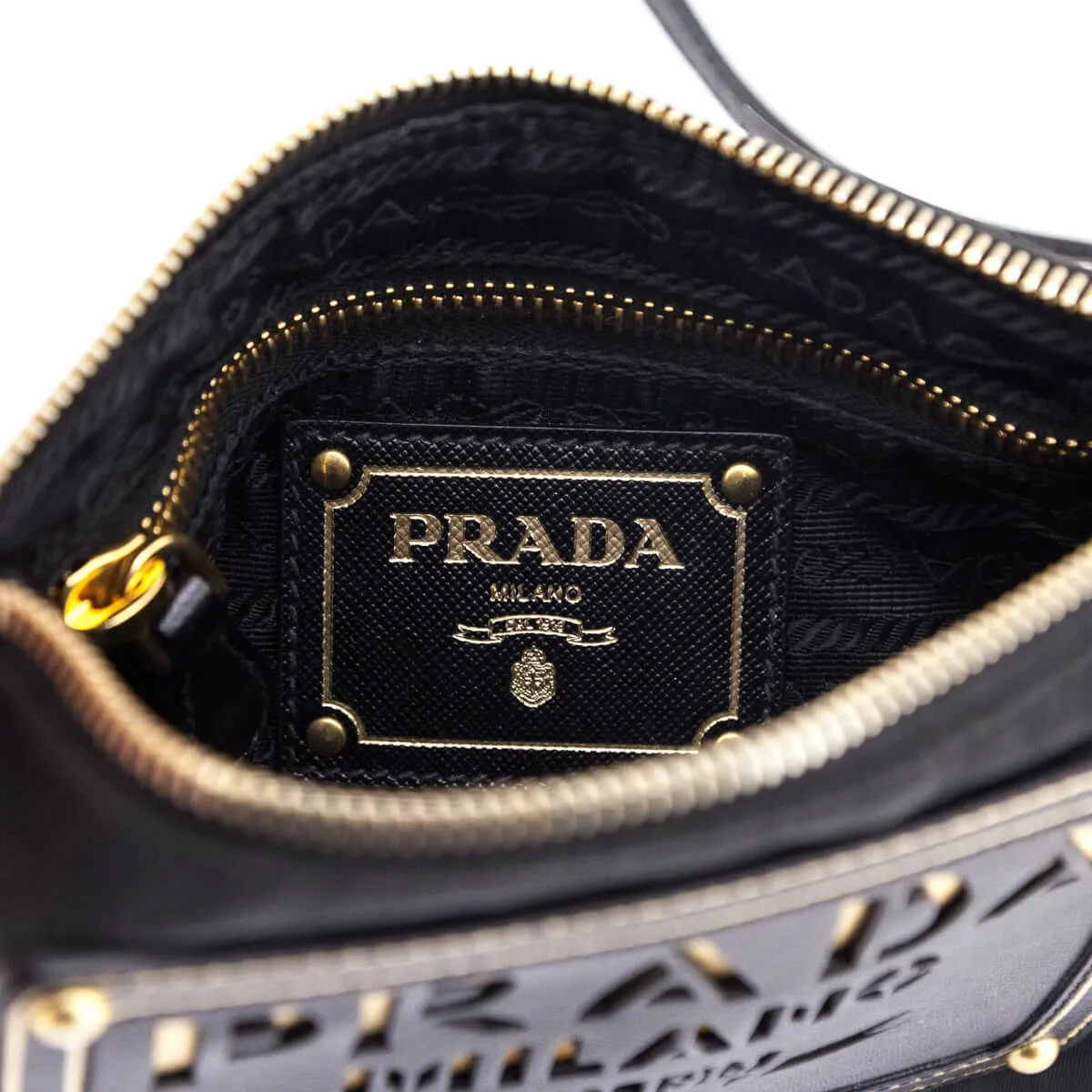 Prada Black Nylon & Saffiano Oro Crossbody