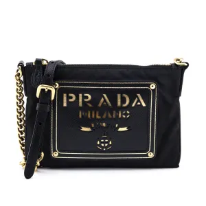 Prada Black Nylon & Saffiano Oro Crossbody