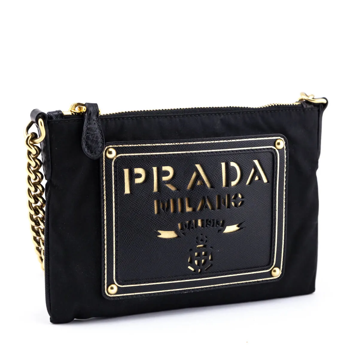 Prada Black Nylon & Saffiano Oro Crossbody