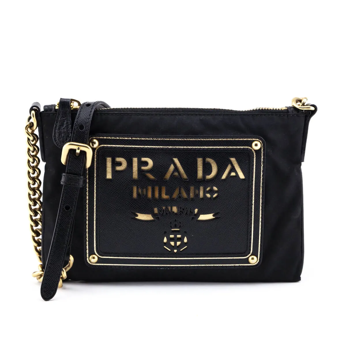 Prada Black Nylon & Saffiano Oro Crossbody