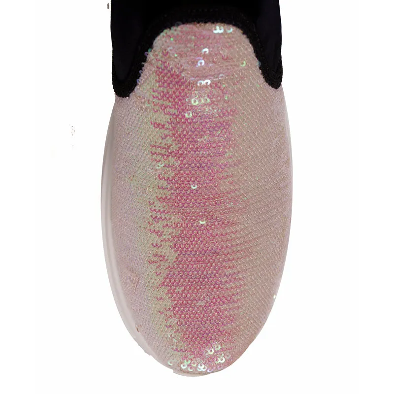 sz 37.5 NEW $750 MIU MIU Pink SEQUIN Neoprene BOLD LOGO HEEL Slip on SNEAKERS