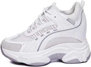 VEACAM Ladies Wedge Sneakers, Non-Slip Lace Up Hidden Sneakers Casual Comfort Inner Heightening Walking Shoes