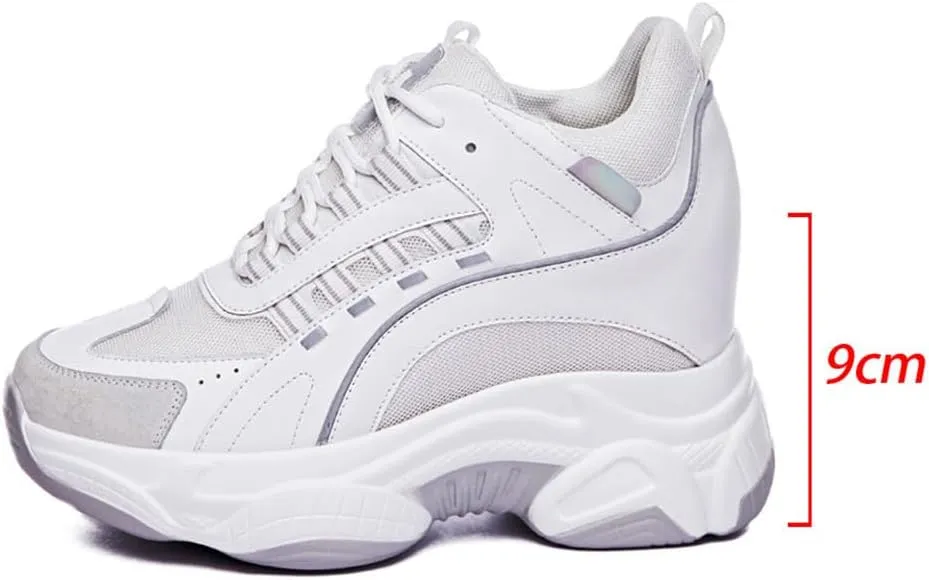 VEACAM Ladies Wedge Sneakers, Non-Slip Lace Up Hidden Sneakers Casual Comfort Inner Heightening Walking Shoes