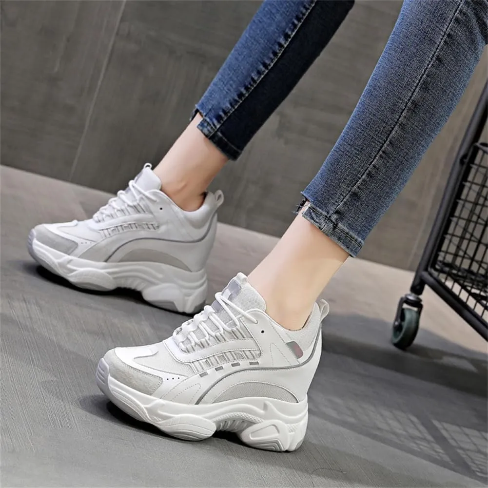 VEACAM Ladies Wedge Sneakers, Non-Slip Lace Up Hidden Sneakers Casual Comfort Inner Heightening Walking Shoes