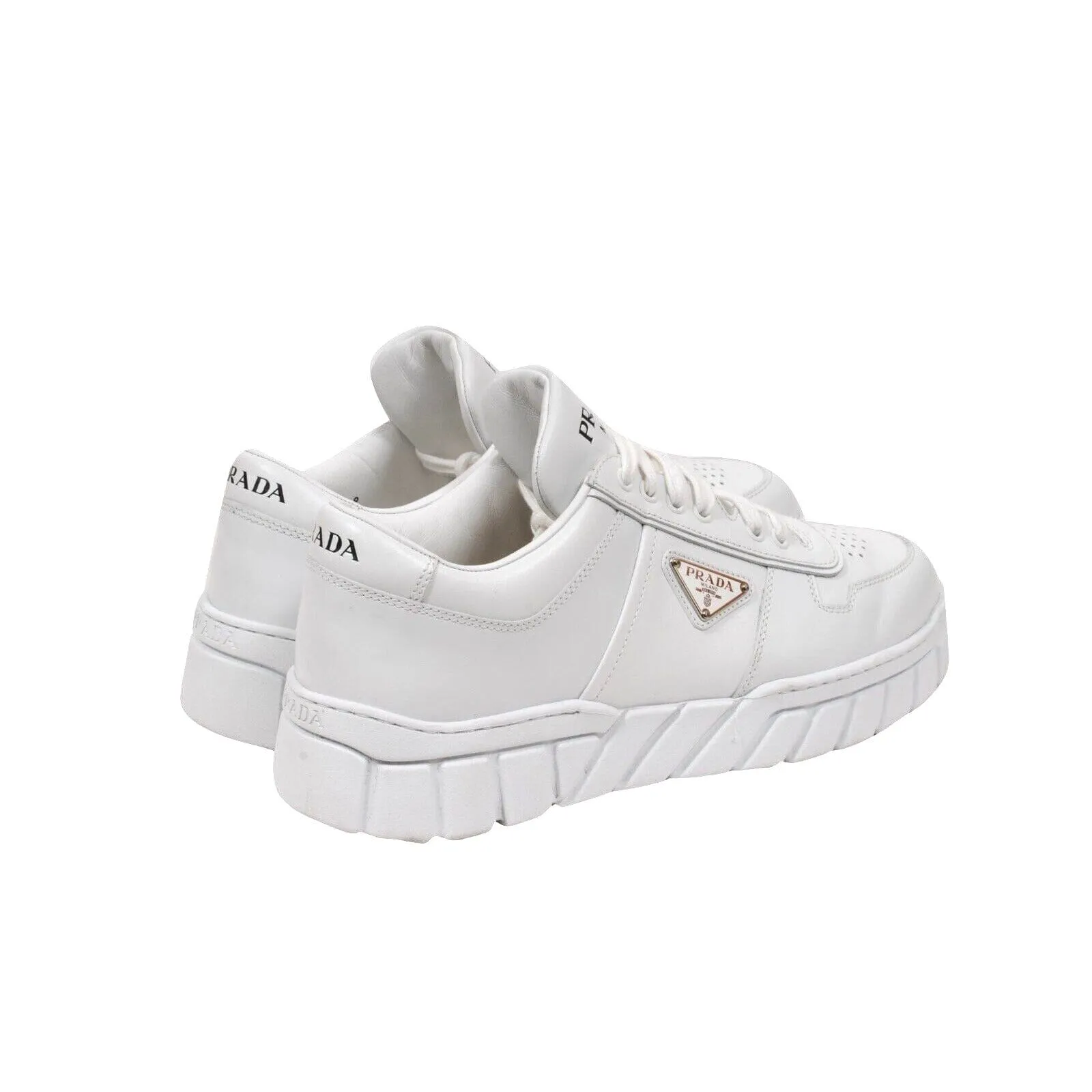 White Leather Triangle Logo Chunky Sneakers