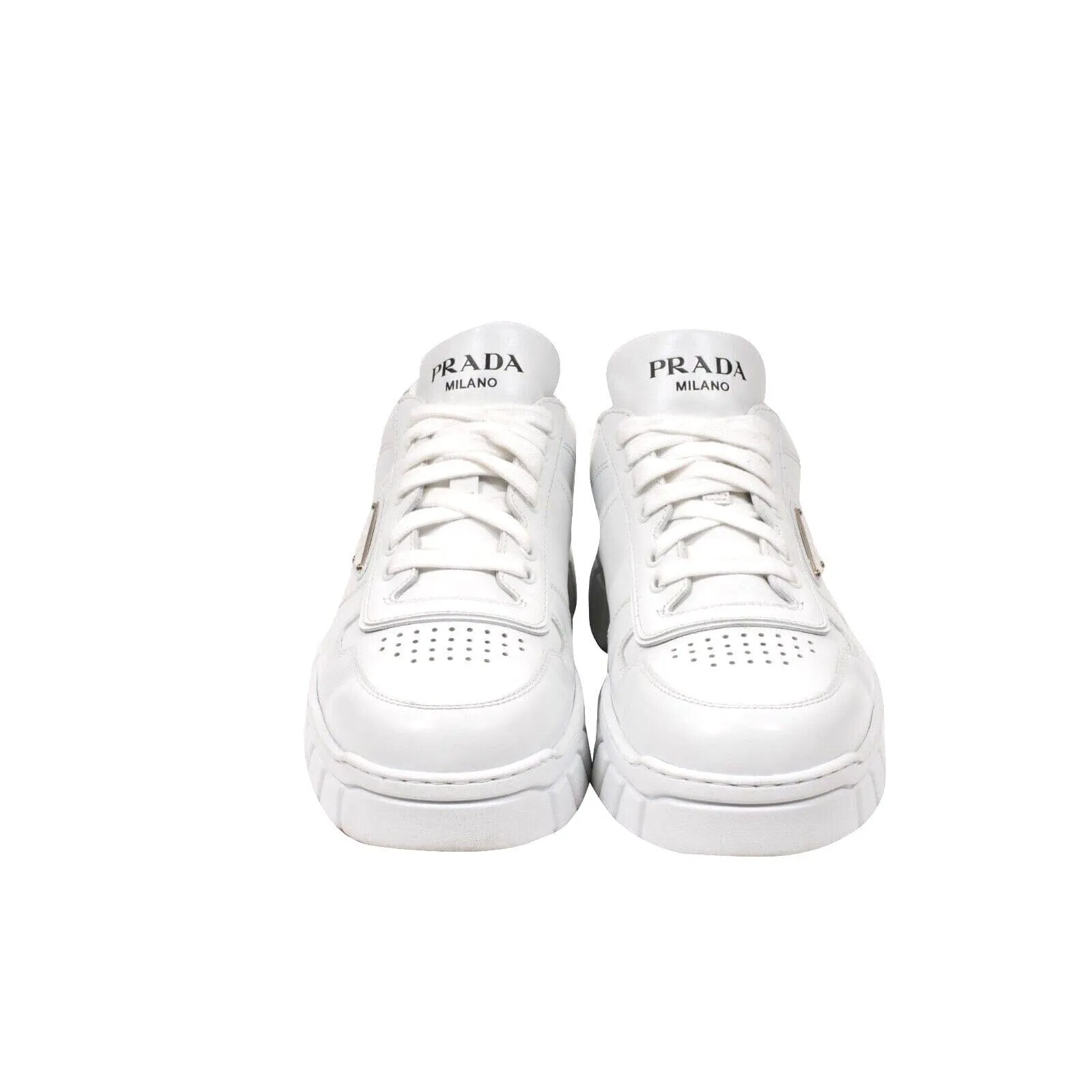 White Leather Triangle Logo Chunky Sneakers