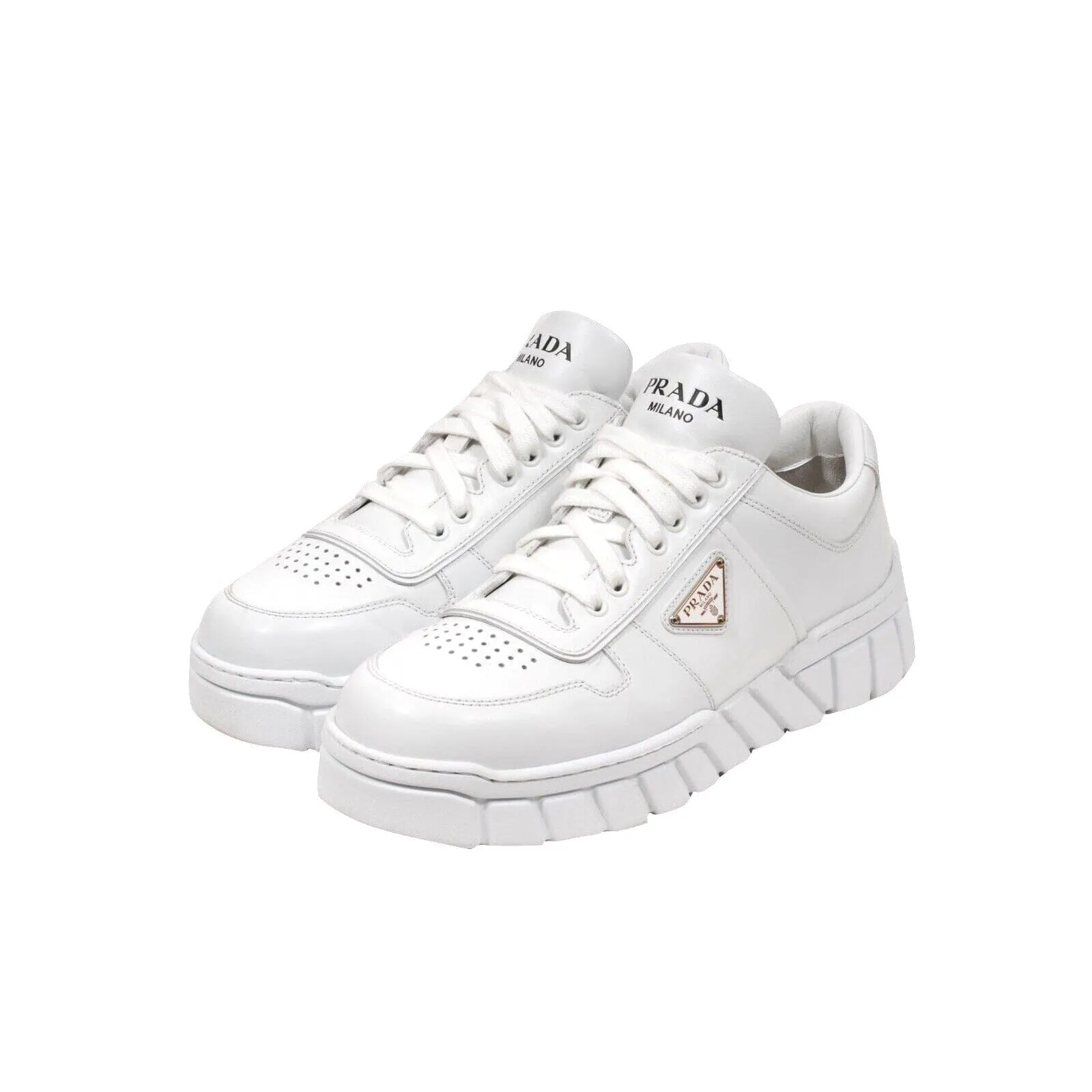 White Leather Triangle Logo Chunky Sneakers