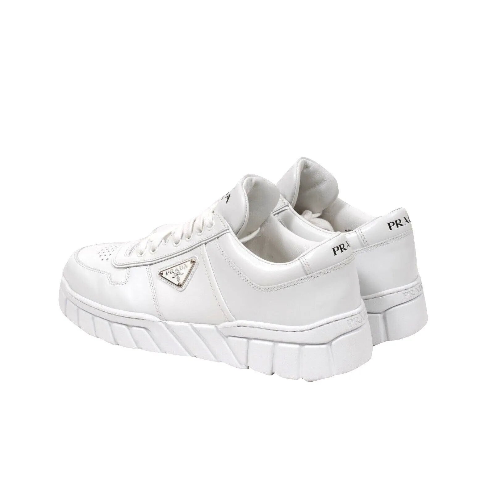White Leather Triangle Logo Chunky Sneakers