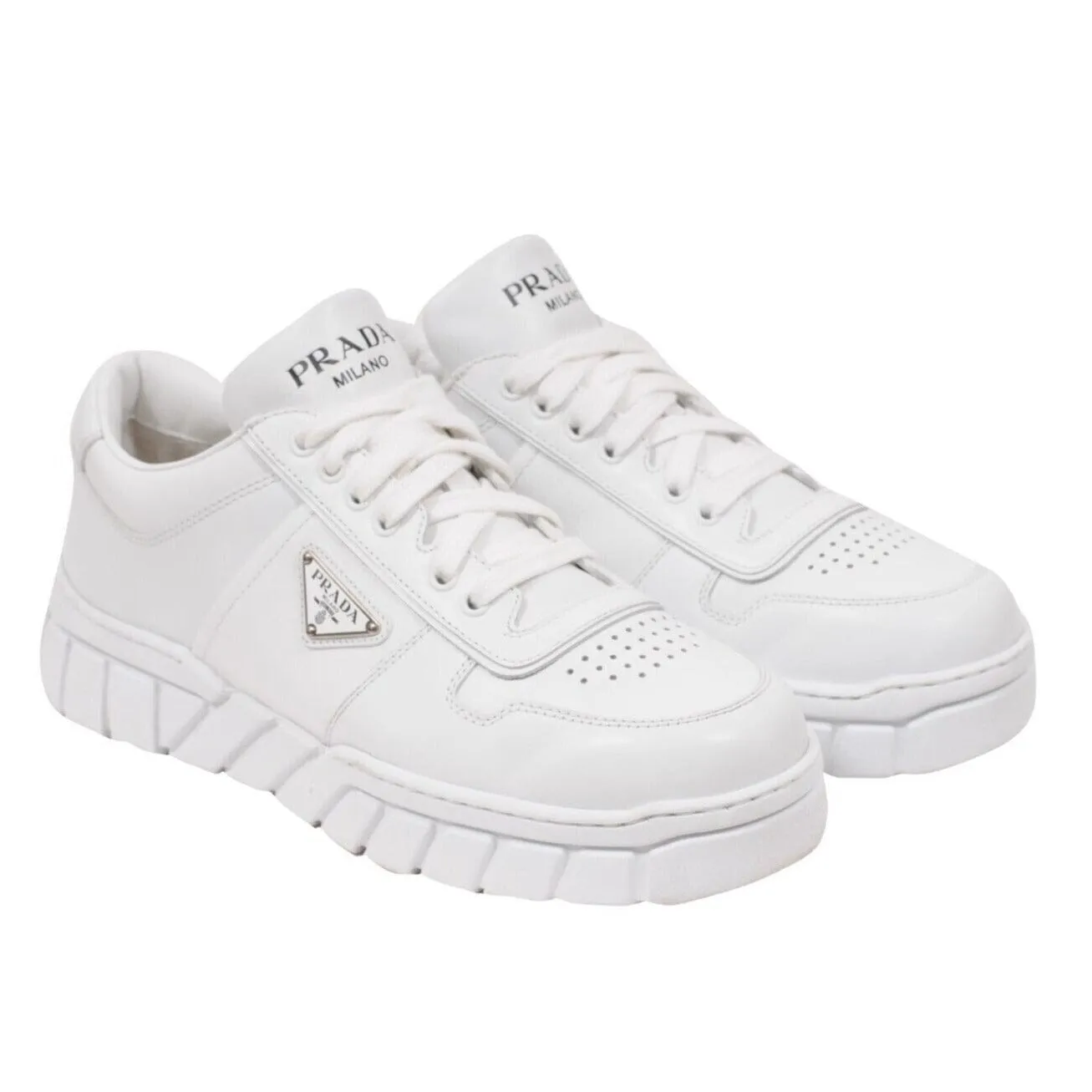 White Leather Triangle Logo Chunky Sneakers