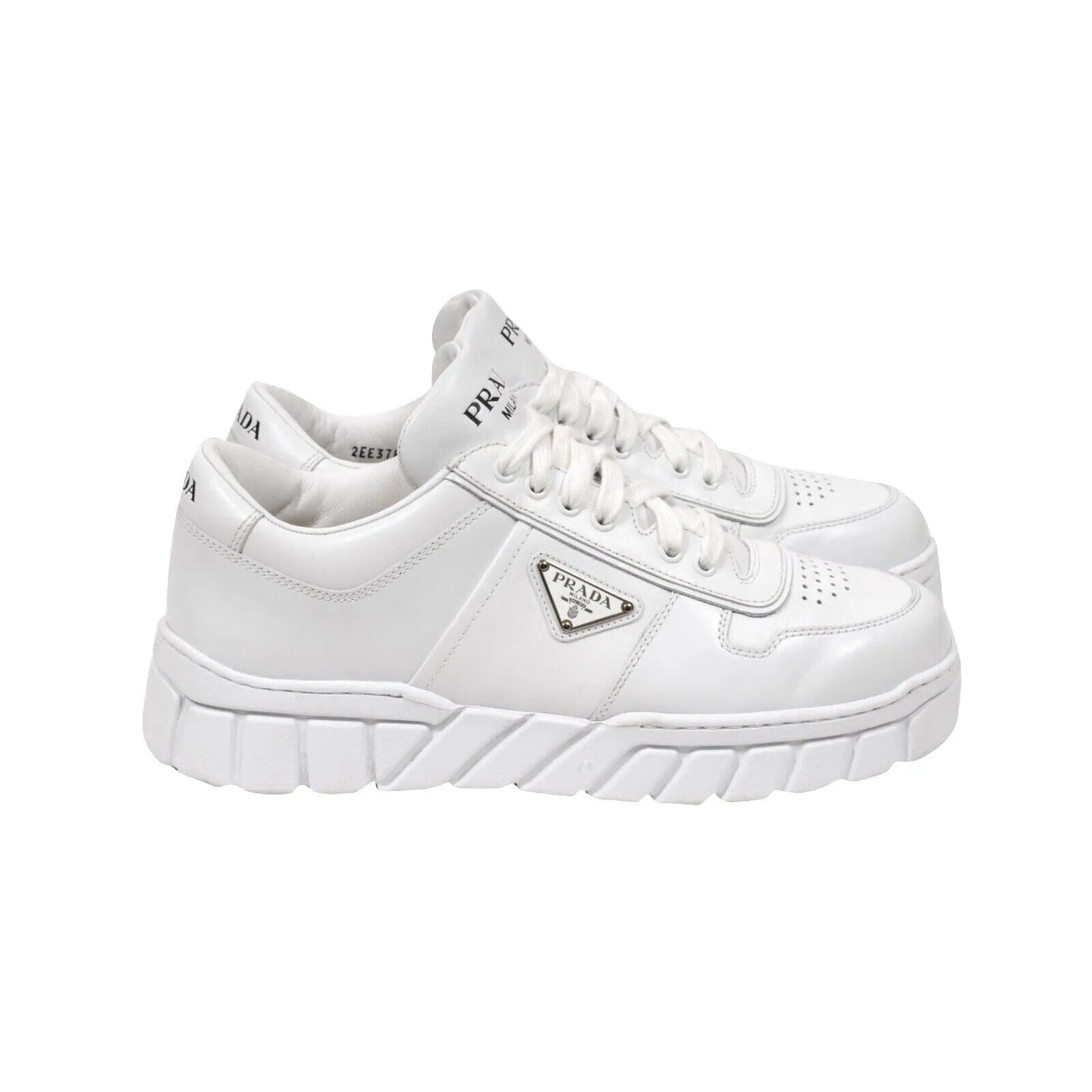 White Leather Triangle Logo Chunky Sneakers