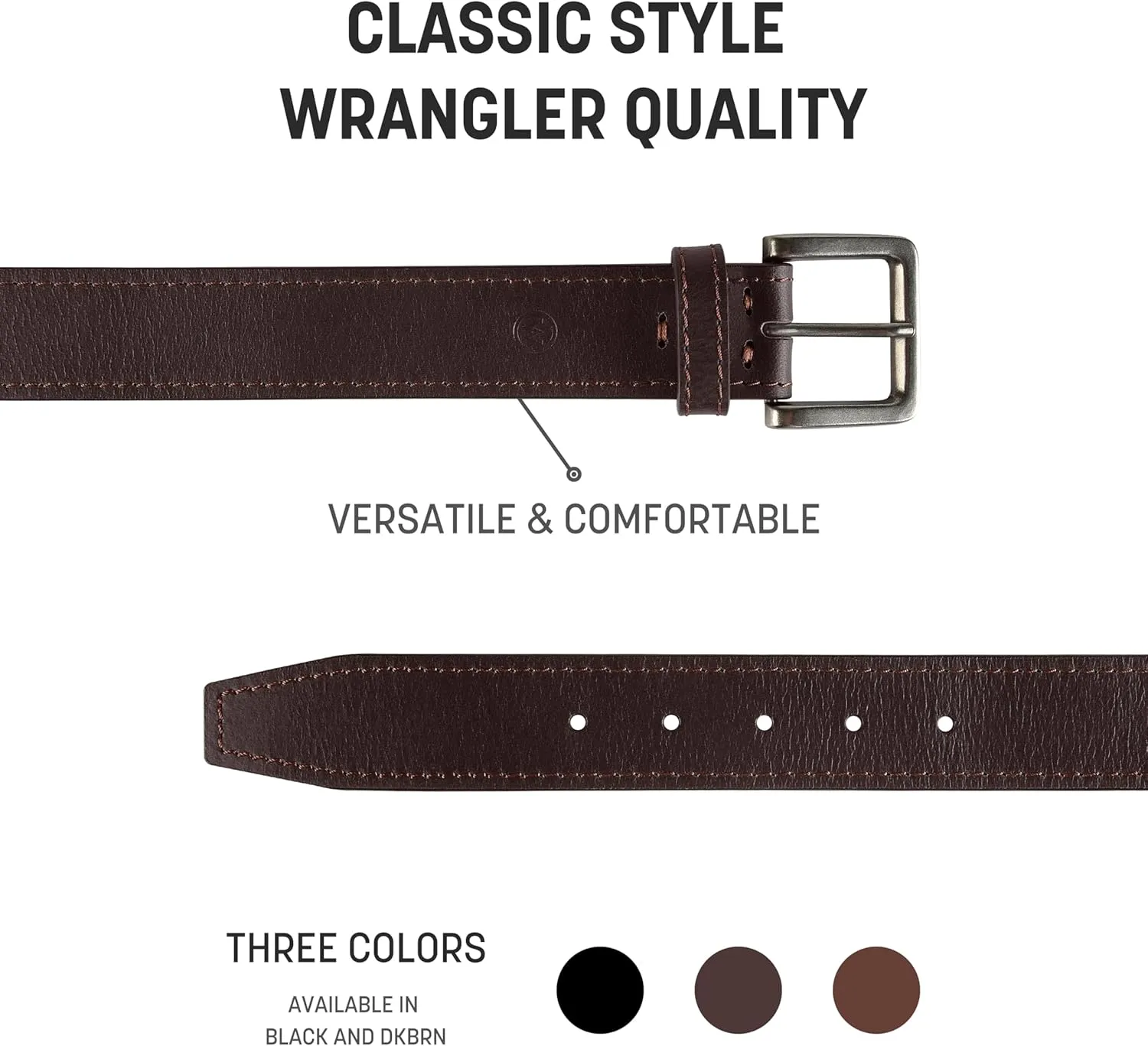 Wrangler Men??s Leather Belt, Country Casual Every Day Belt for Jeans