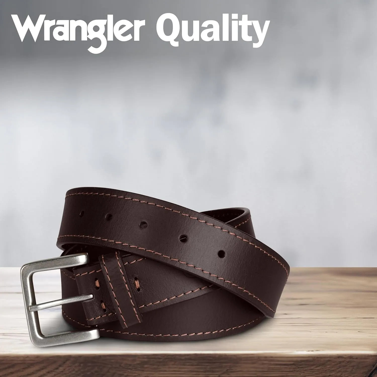 Wrangler Men??s Leather Belt, Country Casual Every Day Belt for Jeans